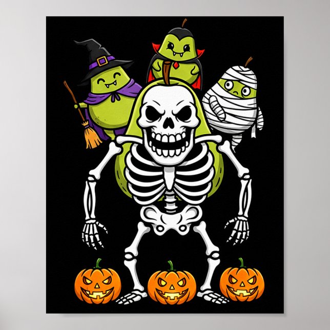 Funny Pear Skeleton Mummy Witch Halloween Kids Men Poster (Front)