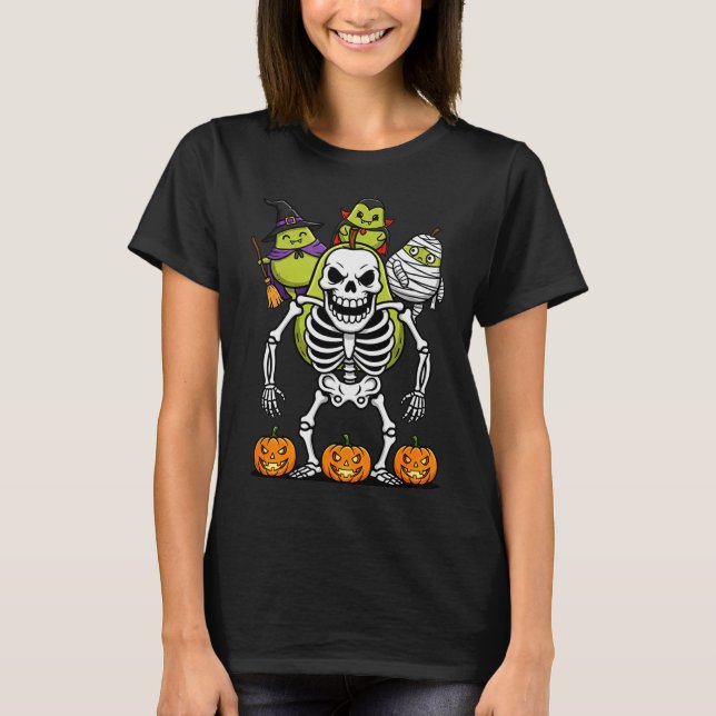 Funny Pear Skeleton Mummy Witch Halloween Kids Men T-Shirt (Front)