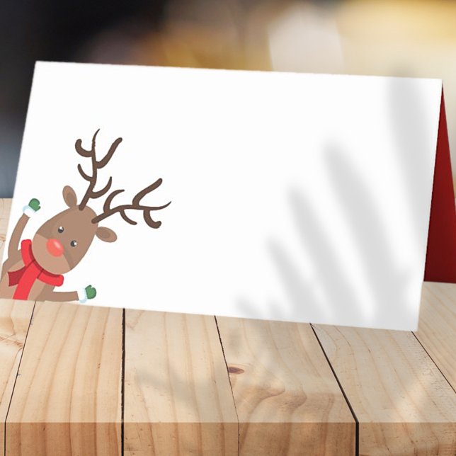 Funny Peek-a-Boo Christmas Reindeer | Holiday Place Card (Creator Uploaded)