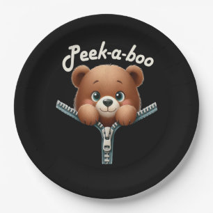 Funny - Peekabo - Bear Paper Plate