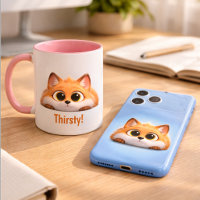 Funny Peekaboo Fox "Thirsty!" Cute Office Gift