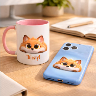 Funny Peekaboo Fox "Thirsty!" Cute Office Gift Mug