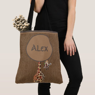 Funny Peeking Giraffe Monogram Tote