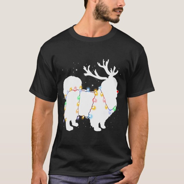Funny Pekingese Dog Tree Christmas Lights Xmas Paj T-Shirt (Front)
