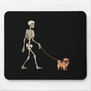 Funny Pekingese Skeleton Dog Walking Halloween Dog Mouse Mat