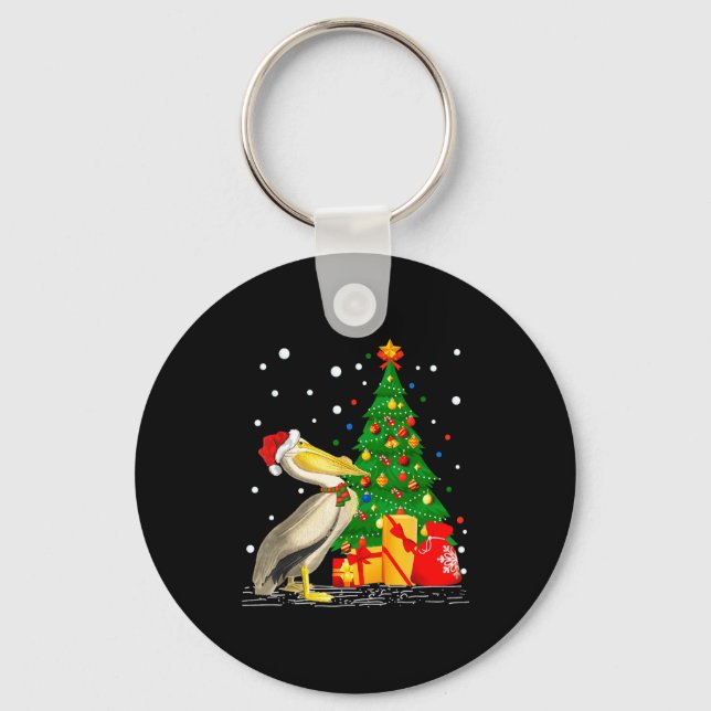 Funny Pelican Lover Gift Santa Hat Pelican Christm Key Ring (Front)