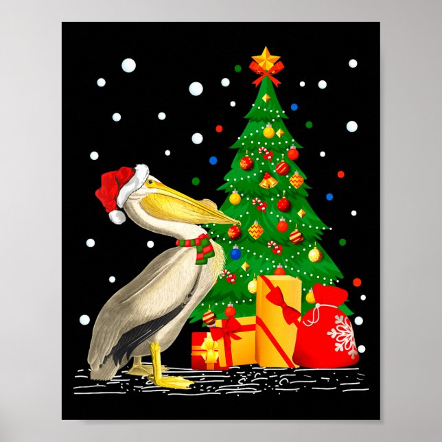Funny Pelican Lover Gift Santa Hat Pelican Christm Poster (Front)