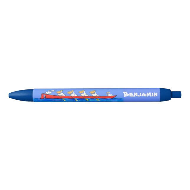 Funny pelican rowing team cartoon illustration black ink pen (Front)