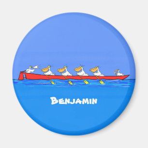 Funny pelican rowing team cartoon illustration magnet