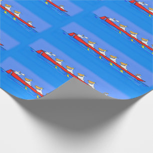Funny pelican rowing team cartoon illustration wrapping paper