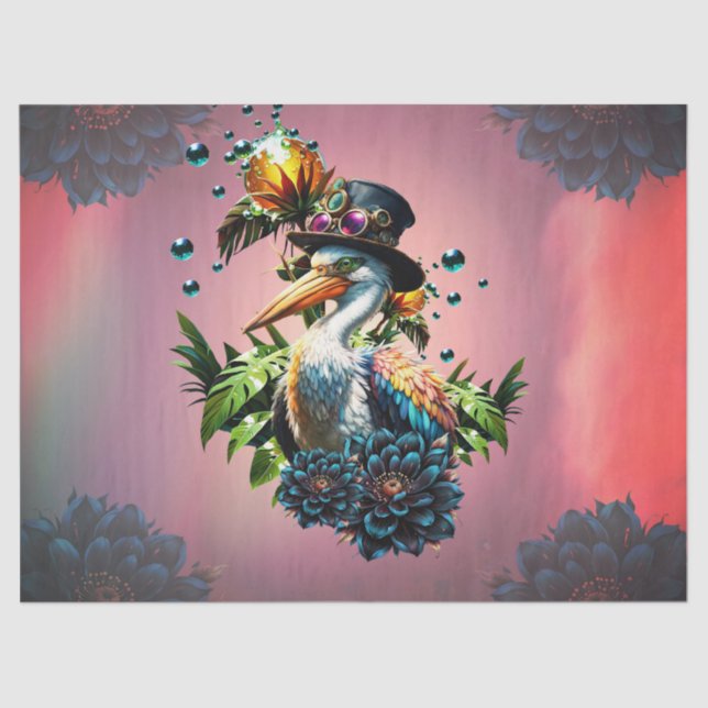 Funny pelican with steampunk hat  tissue paper (Front)