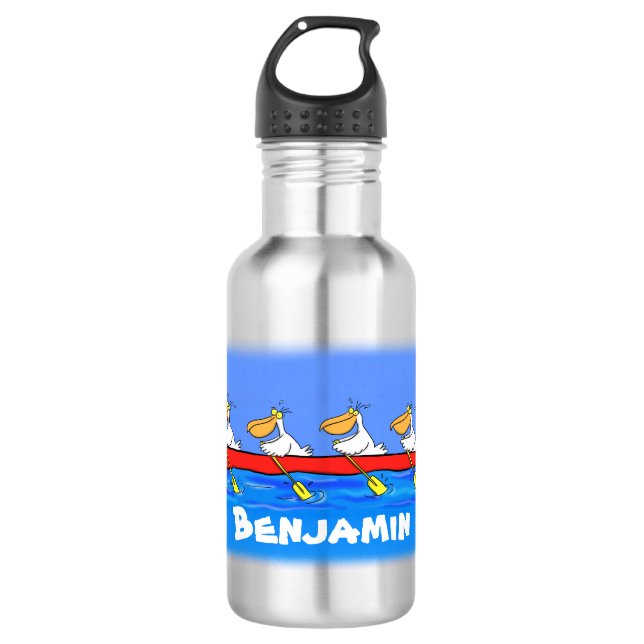 Funny pelicans rowing cartoon illustration 532 ml water bottle (Front)