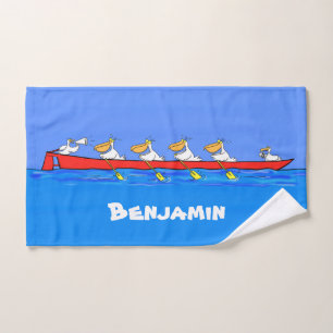 Funny pelicans rowing cartoon illustration bath towel set