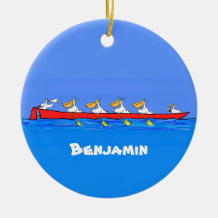 Funny pelicans rowing cartoon illustration ceramic tree decoration