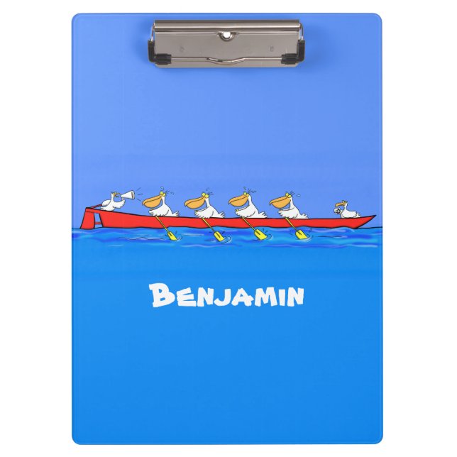 Funny pelicans rowing cartoon illustration clipboard (Front)