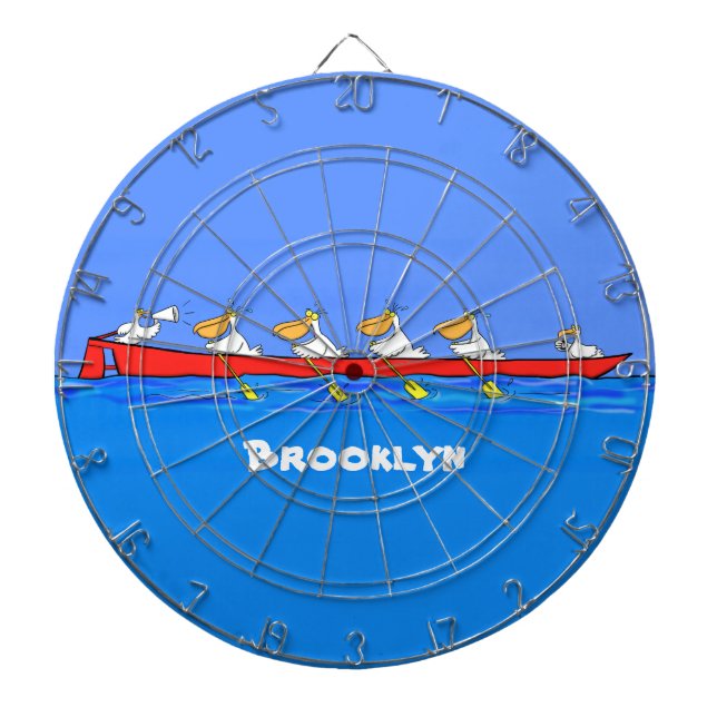 Funny pelicans rowing cartoon illustration dartboard (Front)