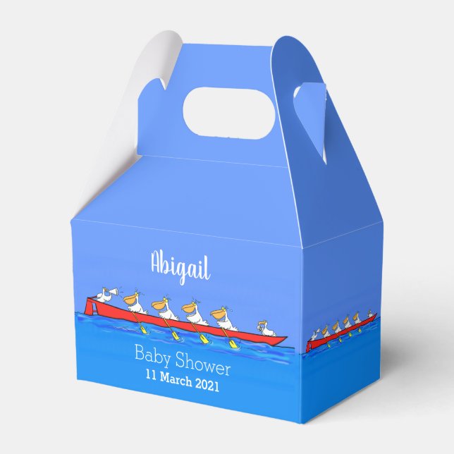 Funny pelicans rowing cartoon illustration favour box (Front Side)