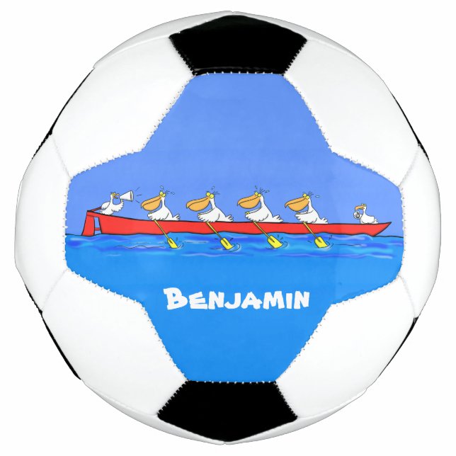 Funny pelicans rowing cartoon illustration  football (Front)