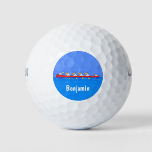 Funny pelicans rowing cartoon illustration golf balls