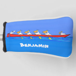 Funny pelicans rowing cartoon illustration golf head cover