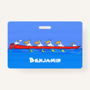 Funny pelicans rowing cartoon illustration ID badge