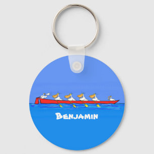 Funny pelicans rowing cartoon illustration key ring