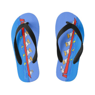Funny pelicans rowing cartoon illustration kid's flip flops