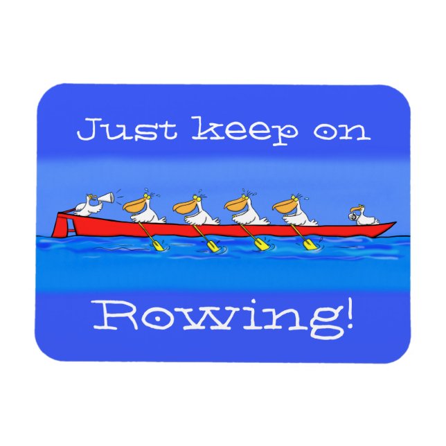 Funny pelicans rowing cartoon illustration magnet (Horizontal)