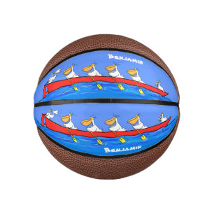 Funny pelicans rowing cartoon illustration mini basketball