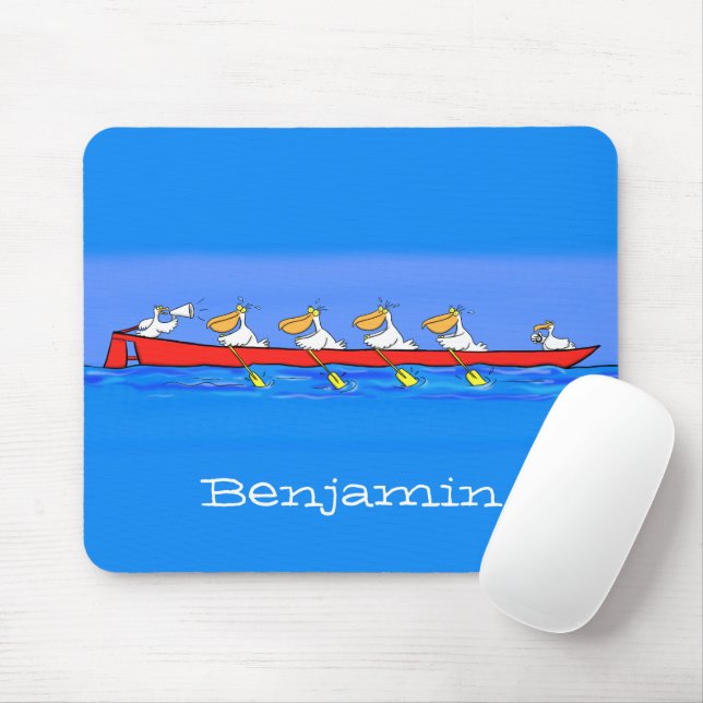Funny pelicans rowing cartoon illustration mouse mat (With Mouse)