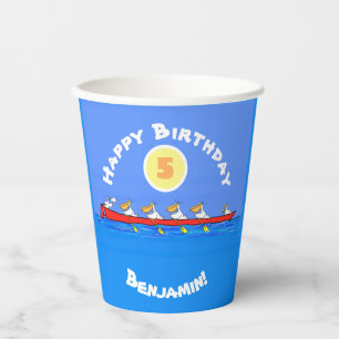 Funny pelicans rowing cartoon illustration paper cups