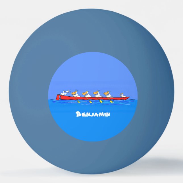 Funny pelicans rowing cartoon illustration  ping pong ball (Front)