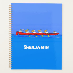 Funny pelicans rowing cartoon illustration planner