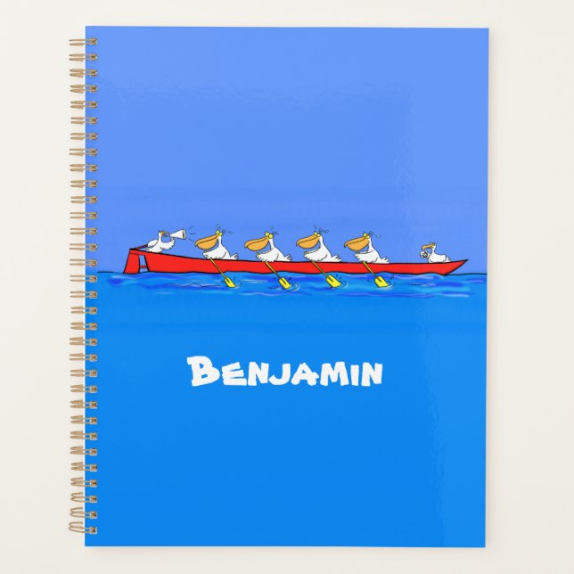 Funny pelicans rowing cartoon illustration planner (Front)
