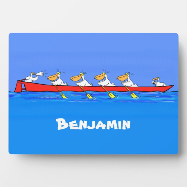 Funny pelicans rowing cartoon illustration plaque (Front)