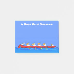 Funny pelicans rowing cartoon illustration post-it notes