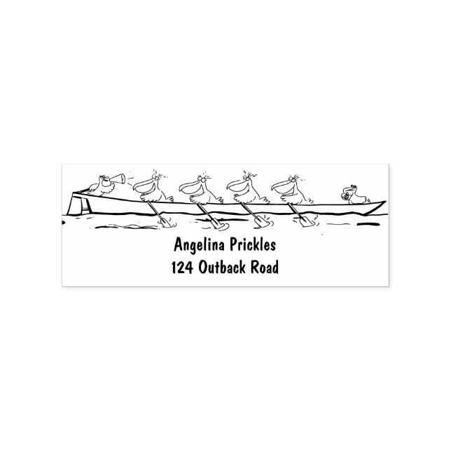 Funny pelicans rowing cartoon illustration rubber stamp (Imprint)