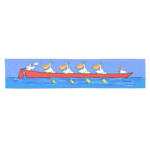 Funny pelicans rowing cartoon illustration short table runner