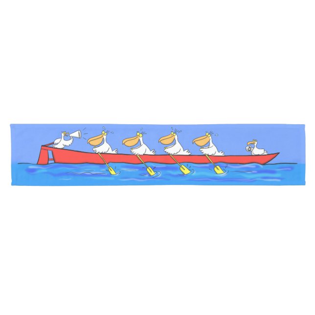 Funny pelicans rowing cartoon illustration short table runner (Horizontal)