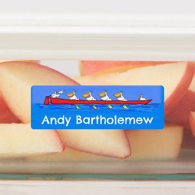 Funny pelicans rowing cartoon personalised (Affixed)