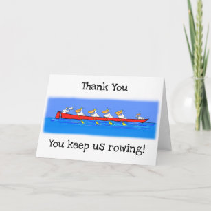 Funny pelicans rowing cartoon Thank You card.