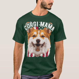 Funny Pembroke Welsh Corgis Corgi Mama with US Fla T-Shirt