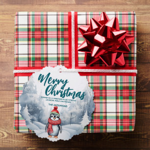 Funny Penguin bird Merry Xmas tree snow Holiday  Tree Decoration Card