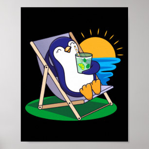 Funny penguin bird summer season beach gift men poster