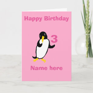 Funny penguin Birthday, add name age front Card