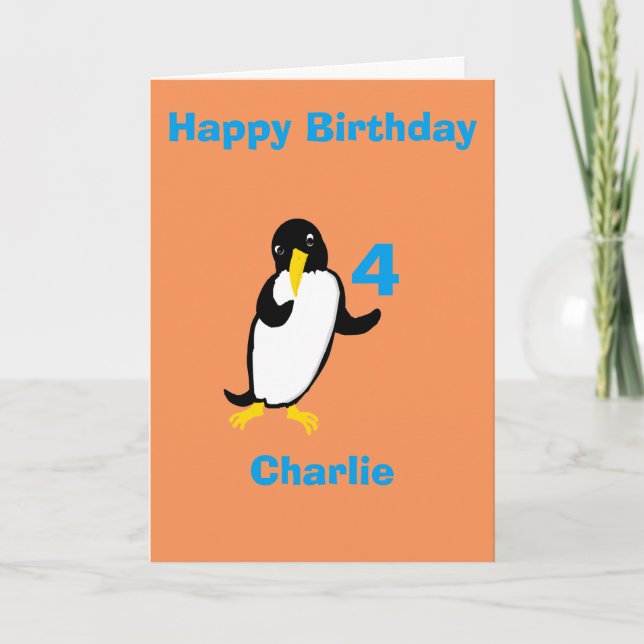 Funny penguin Birthday, add name age front Card (Front)