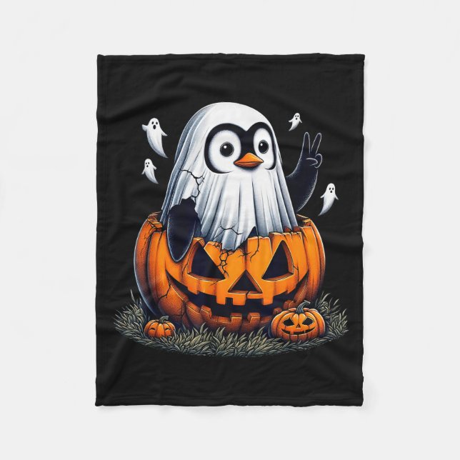 Funny Penguin Boo Halloween Ghost Womens Mens Kids Fleece Blanket (Front)