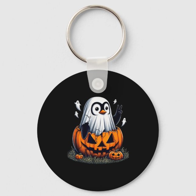 Funny Penguin Boo Halloween Ghost Womens Mens Kids Key Ring (Front)