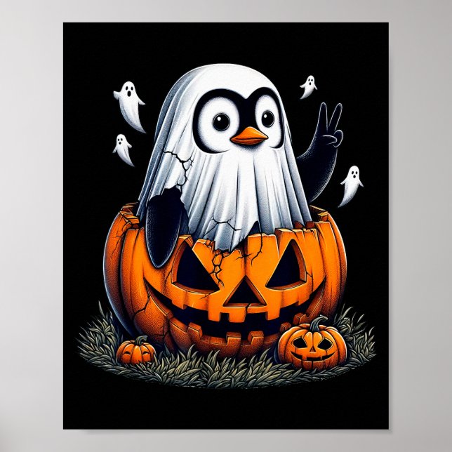 Funny Penguin Boo Halloween Ghost Womens Mens Kids Poster (Front)
