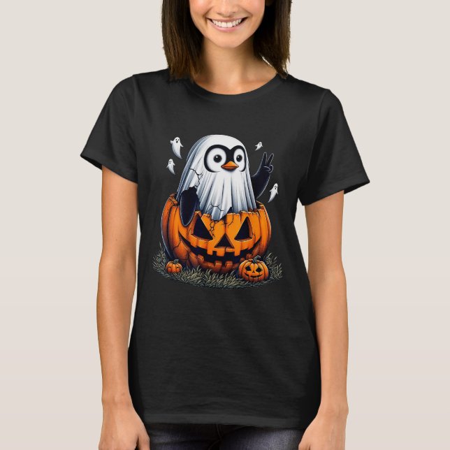 Funny Penguin Boo Halloween Ghost Womens Mens Kids T-Shirt (Front)